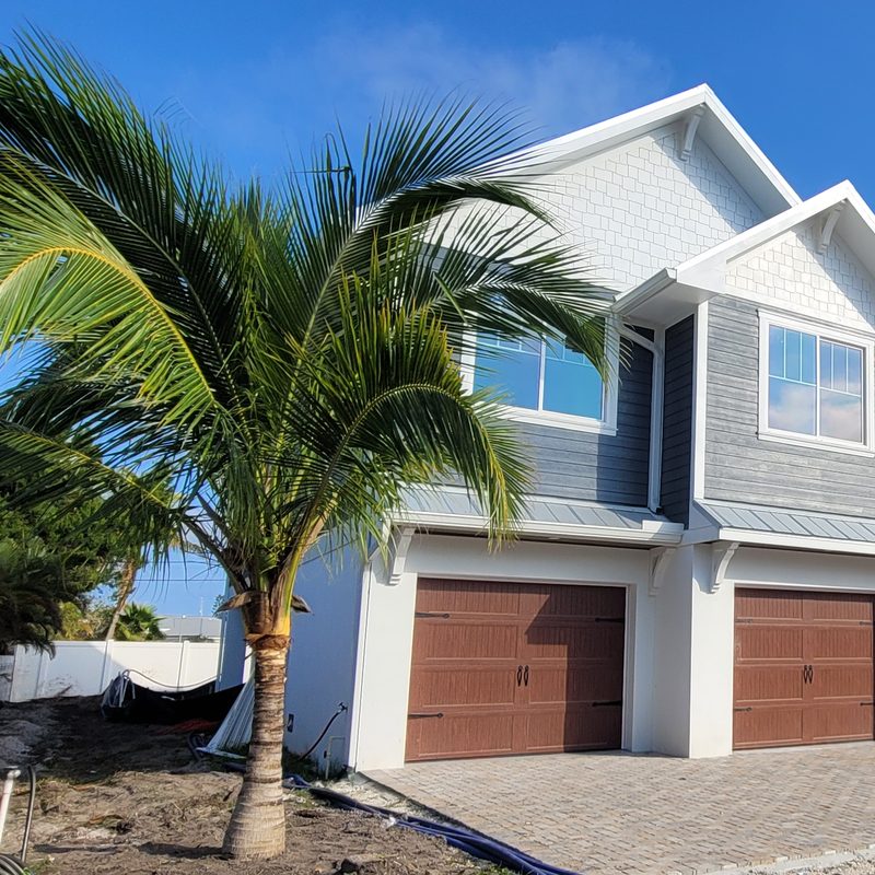 The same field-grown coconut palm installed at a new coastal home in Tampa Bay